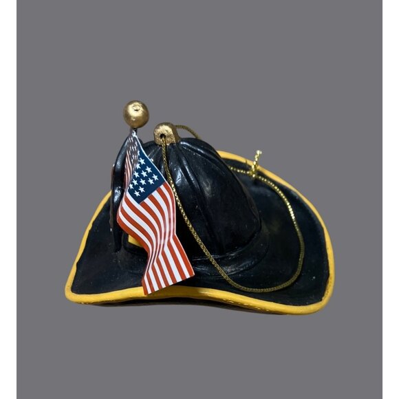Firefighter Helmet Ornament With American Flag FD 1 Design Black & Yellow Resin - Picture 9 of 11